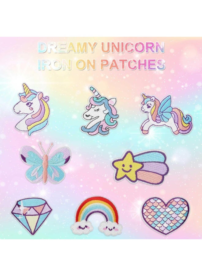 fantasize 8pcs Dreamy Unicorn Iron-On Patches for Girls – Embroidered Heart, Butterfly, Diamond Patches for DIY Clothing, Backpack, Hat, Jeans, Dresses - Image 4